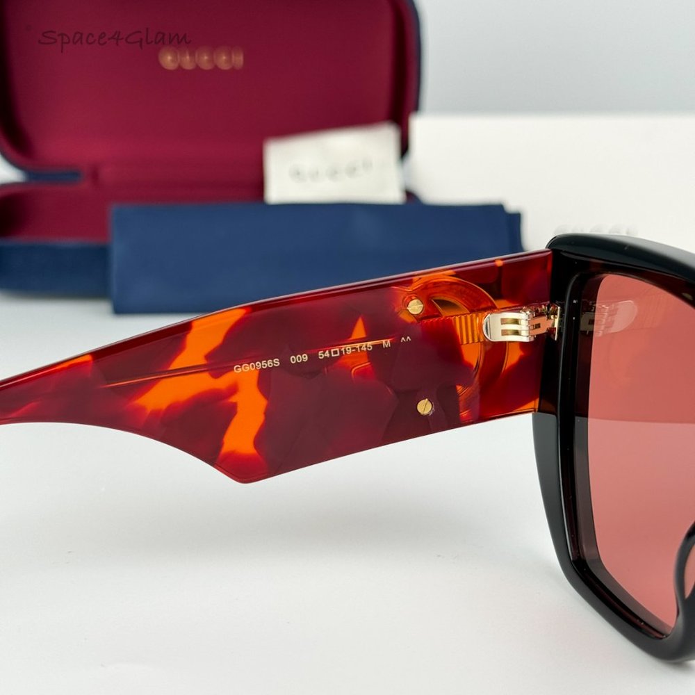 NEW Gucci GG0956S 009 Black Havana Orange Cat Eye Unisex Sunglasses GG 0956S - Picture 7 of 10